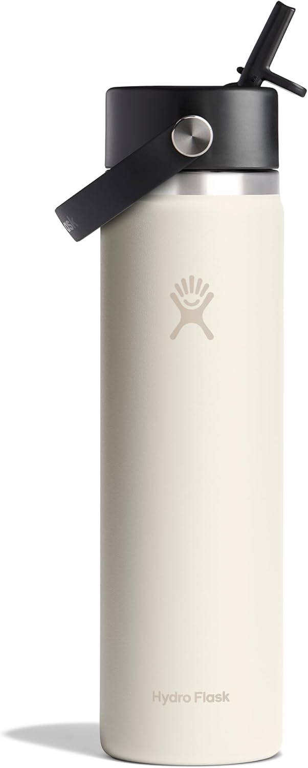 Hydro Flask Water Bottle – Insulated Stainless Steel – Wide Straw Lid, Non Spill, Leakproof in 24 Oz Ivory