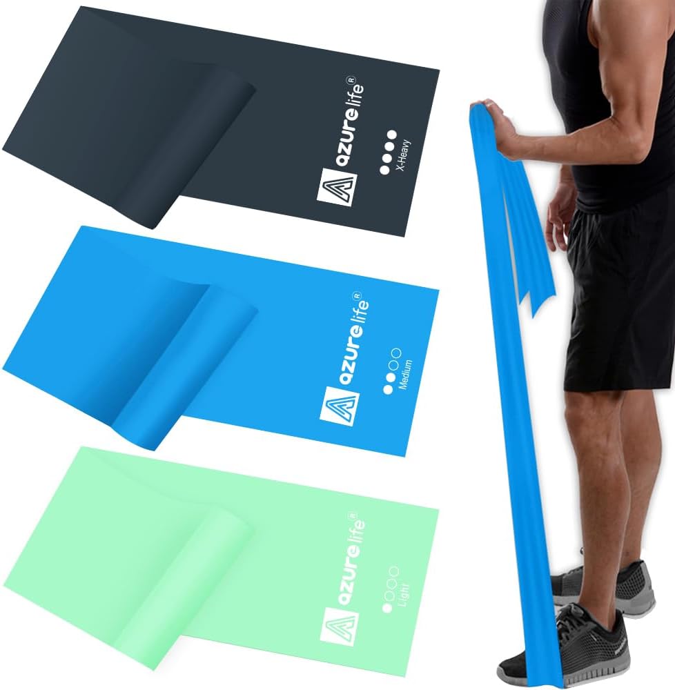 A AZURELIFE Resistance Bands,Professional Long Non-Latex Elastic Stretch Bands,Exercise Bands for Physical Therapy, Yoga, Pilates, Rehab, at-Home or The Gym Workouts, Strength Training