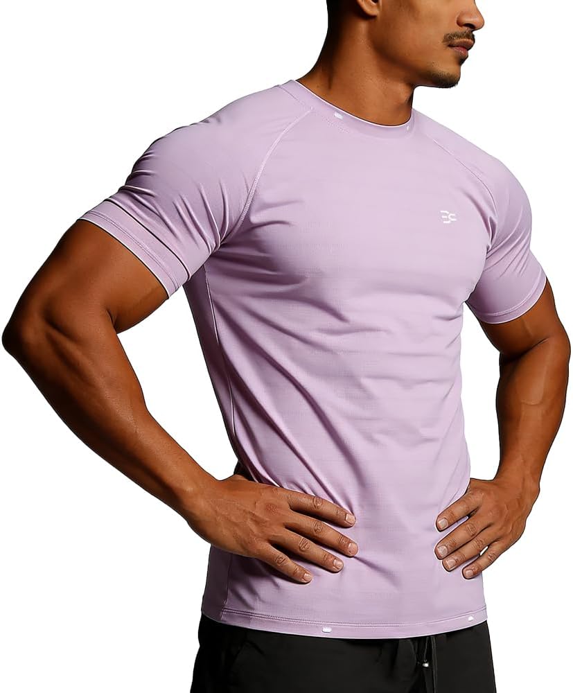 Men Muscle Fitness Quick Dry T-Shirt – Moisture Wicking Perforated Slim Fit Gym Top with Reflective Logo