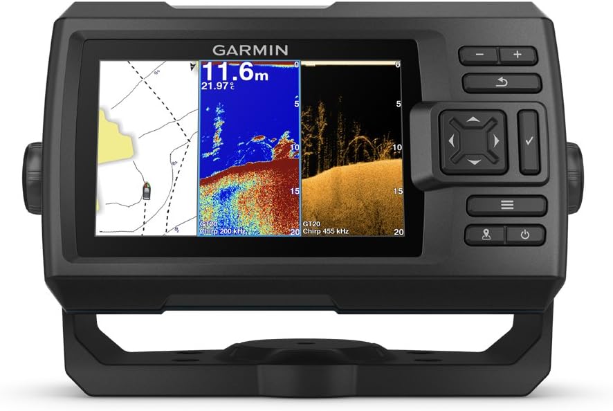 Garmin 010-01872-00 STRIKER 5CV with Transducer, 5″ GPS Fishfinder, CHIRP Traditional And ClearVu Scanning Sonar Transducer, Built In Quickdraw Contours Mapping Software
