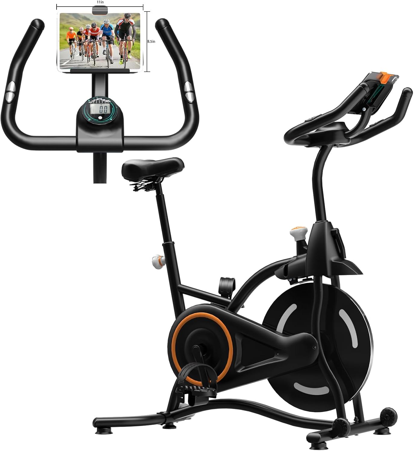 HOELLL Exercise Bike with Exclusive Heart Rate Sensor and APP Sync, Stationary Bikes for Home with Continuously Variable Resistance, Compact Indoor Cycling Bike with Tablet Mount