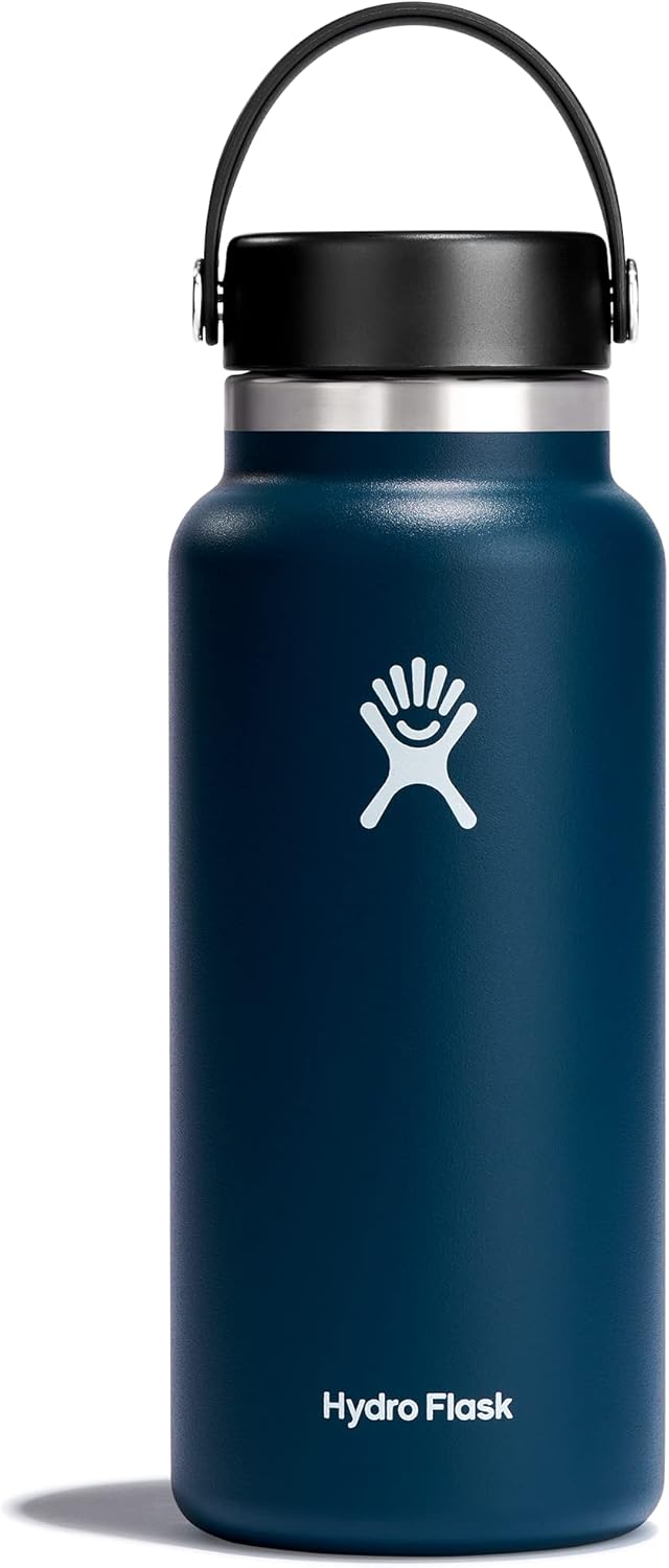 Hydro Flask Water Bottle – Insulated Stainless Steel – Wide Mouth Flex Lid, Non Spill, Leakproof and Refillable in 32 Oz Indigo Blue