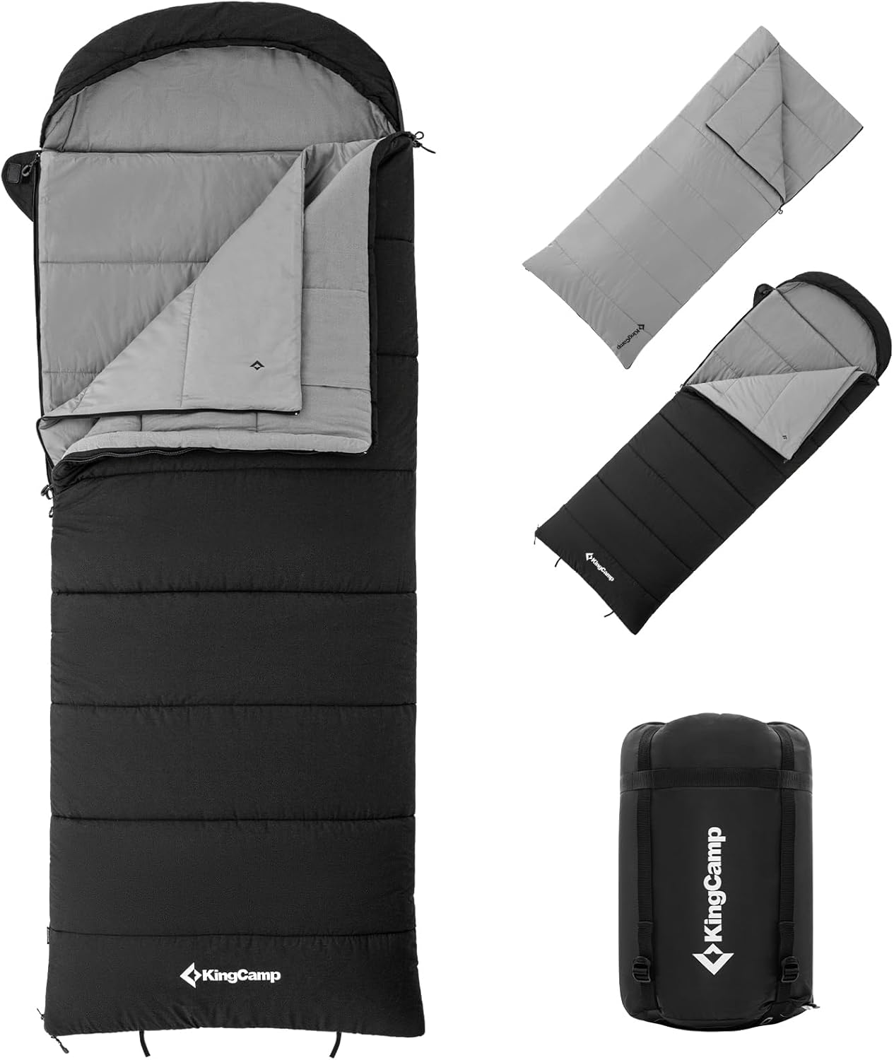 KingCamp 3-in-1 Sleeping Bag for Adults Cold & Warm Weather, XL Size for Big & Tall Individuals, Waterproof, Flannel Lining, Extra Length-Ideal for Camping & Backpacking