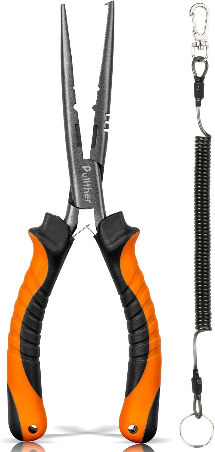 Needle Nose Pliers Fishing,Fishing Pliers,9 in Fishing Pliers Hook Remover,Carbon Steel split ring pliers,Saltwater Fishing Gear