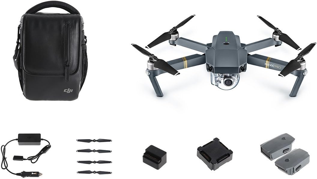 DJI Mavic Pro Fly More Combo: Foldable Propeller Quadcopter Drone Kit with Remote, 3 Batteries, 16GB MicroSD, Charging Hub, Car Charger, Power Bank Adapter, Shoulder Bag