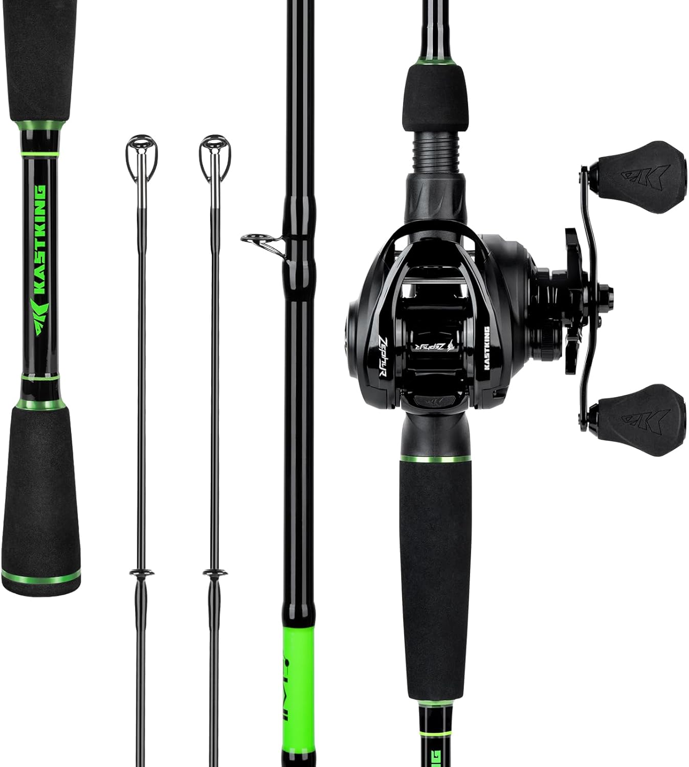 KastKing Zephyr Dual-Tip Fishing Rod and Reel Combo,Spinning & Baitcaster Combo,Dual Tips Section for Different Powers,IM6 Graphite 2-Piece Rod with Extra Tip,Sensitive & Powerful,Freshwater Fishing