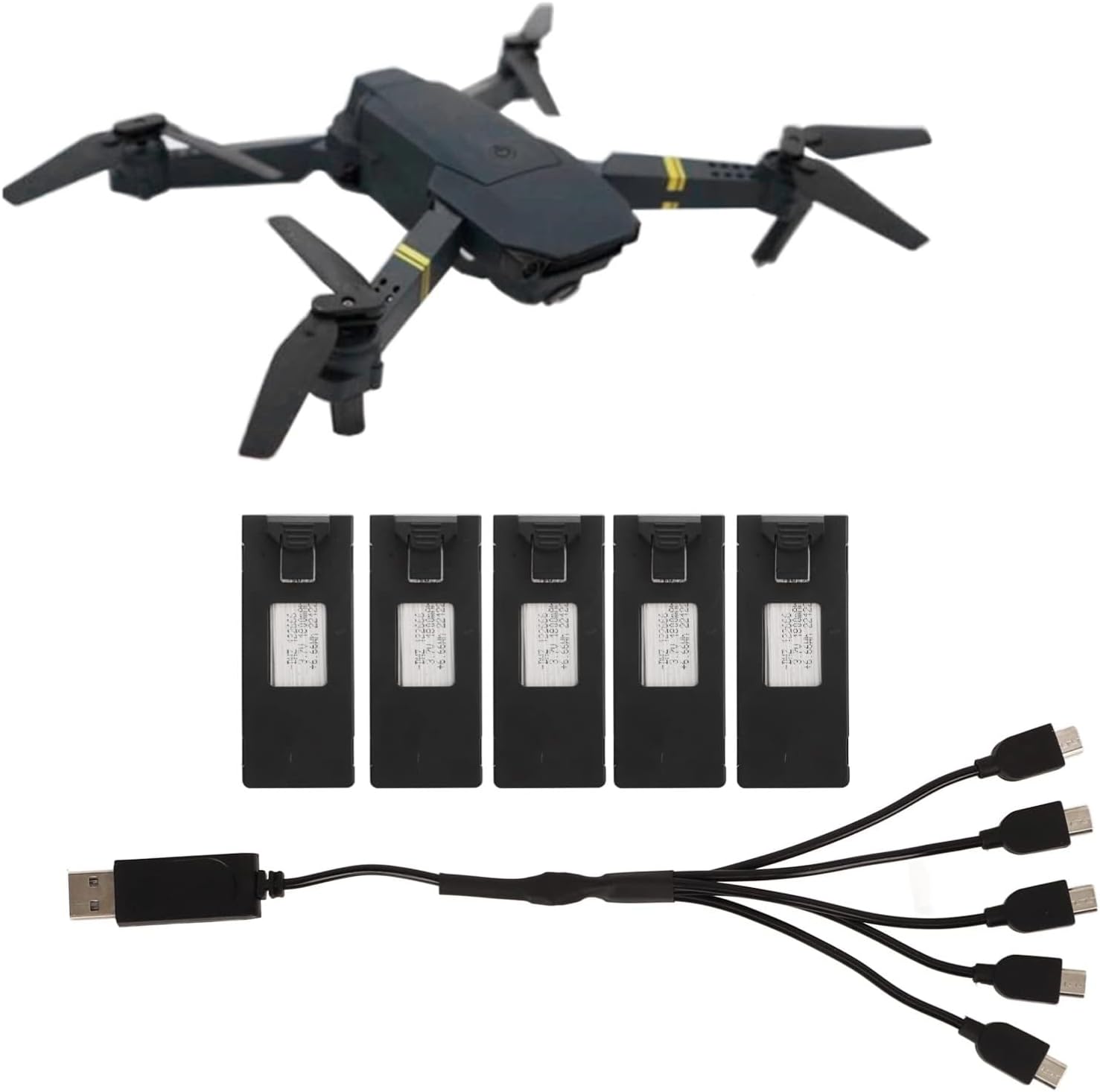 5Pcs Drone Lithium Battery, 3.7V 1800mAh RC Drone Lithium Battery for E88 E88PRO LsE525 E525 PRO, with 5 in 1 Charging Cable