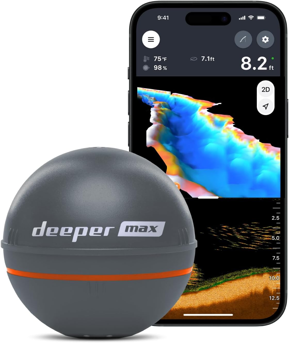 Deeper MAX Castable GPS Fish Finder– Portable Chirp Sonar Depth and Fish Finder for Boat Fishing, Ice Fishing, Shore Fishing – Personal 3D Depth Maps with User-Friendly Free App