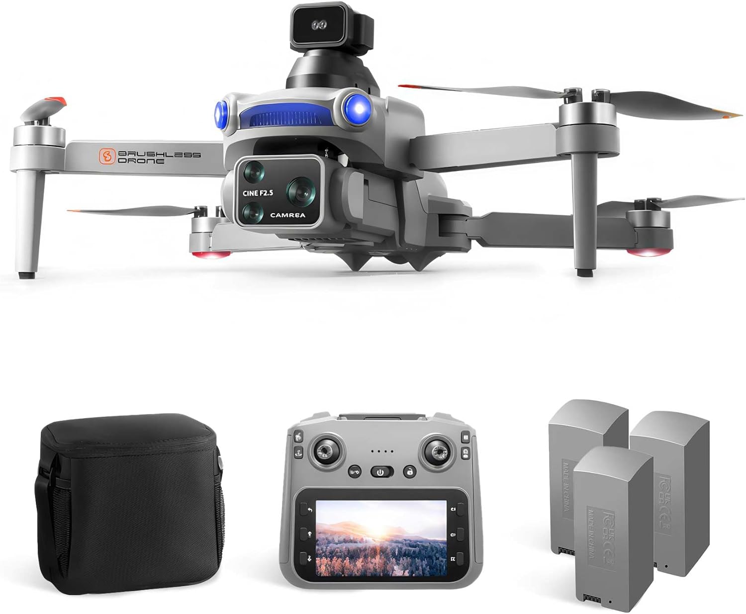 S119 4K Drone with Camera for Adults, GPS Auto Return, Obstacle Avoidance, Brushless Motor, 5G Screen Remote, 3 Batteries 75 Min Flight, Dual Camera 120° Wide-Angle, 2000M Range, 120M Altitude FPV Quadcopter (Gray)