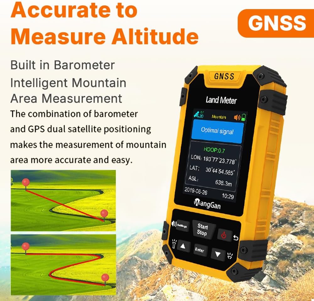 Heltec Handheld GPS Land Meter, High Accuracy GNSS Surveying Equipment for Land Measurement & Hiking 6 Satellite System Positioning IP65 Waterproof 18H Battery Slope/Mountain Mode Real-Time Graphics