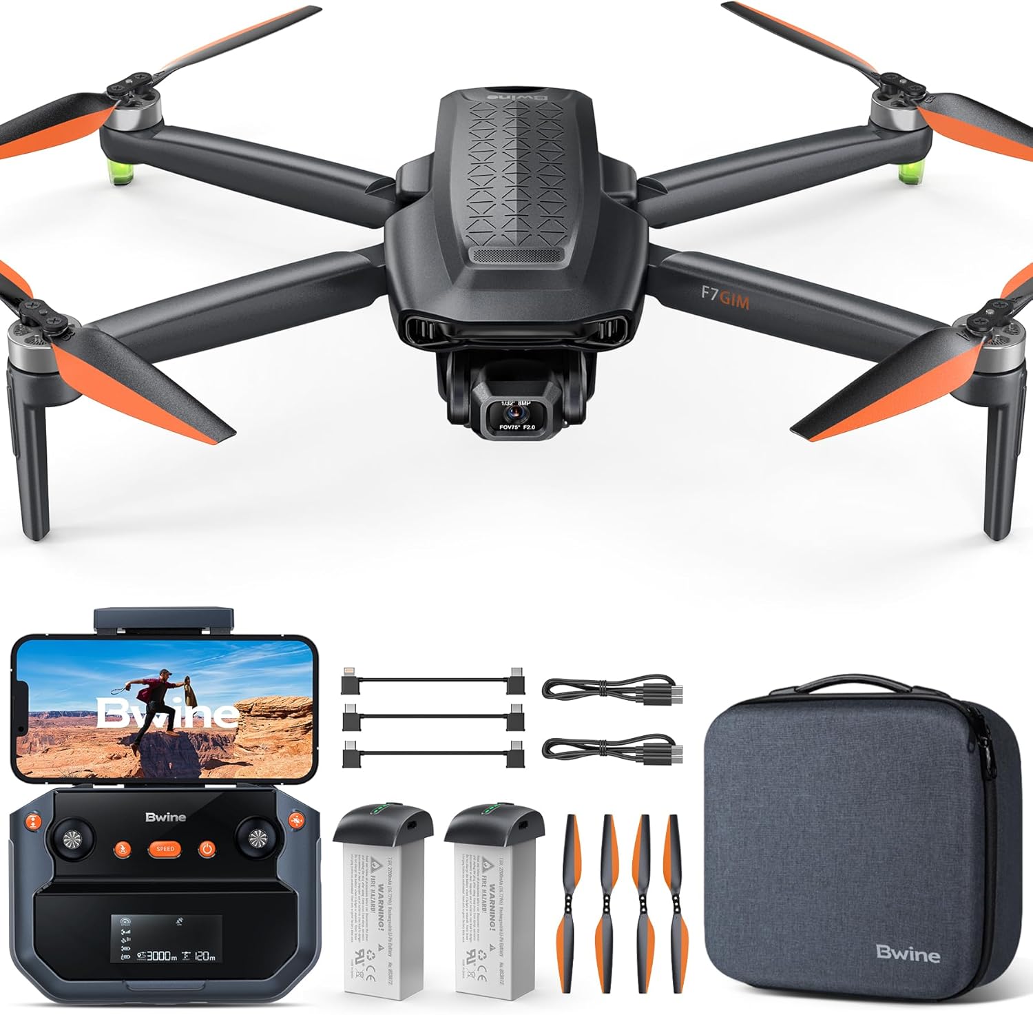 Bwine F7GIM 6K Photo Drone with Camera for Adults, 3-Axis Brushless Gimbal, 4K/30fps Video, GPS Smart Control, Plus 70Mins Flight Time, 10000Ft FPV Digital Transmission and TOF Safety Support