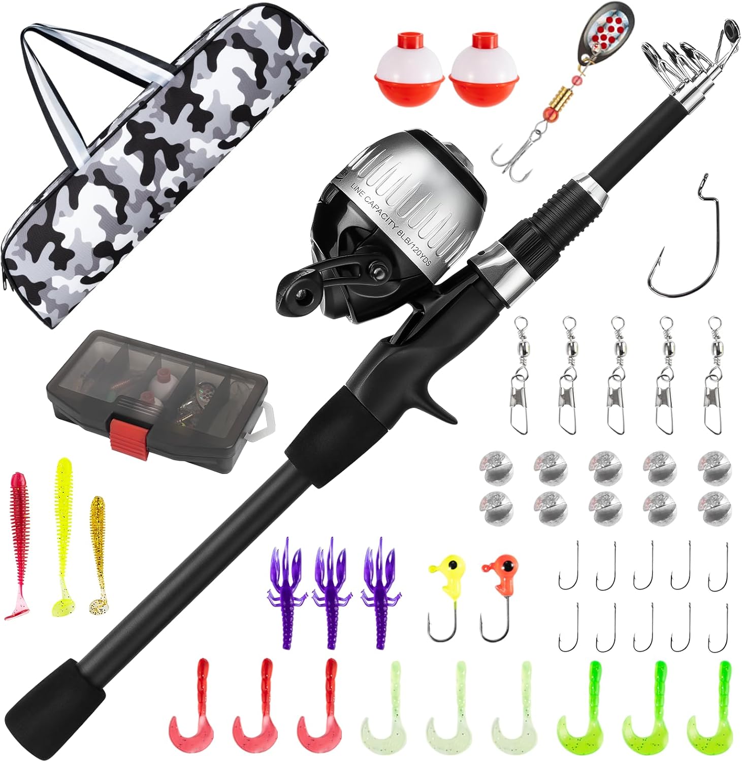 WIDDEN Kids Fishing Pole, Youth Fishing Rod and Reel Combo – Telescopic Portable Fishing Pole with Tackle Box Bag Starter Anglers Set, Fishing Gear Kit for Boys Girls Teens Age 5-18 and Beginners
