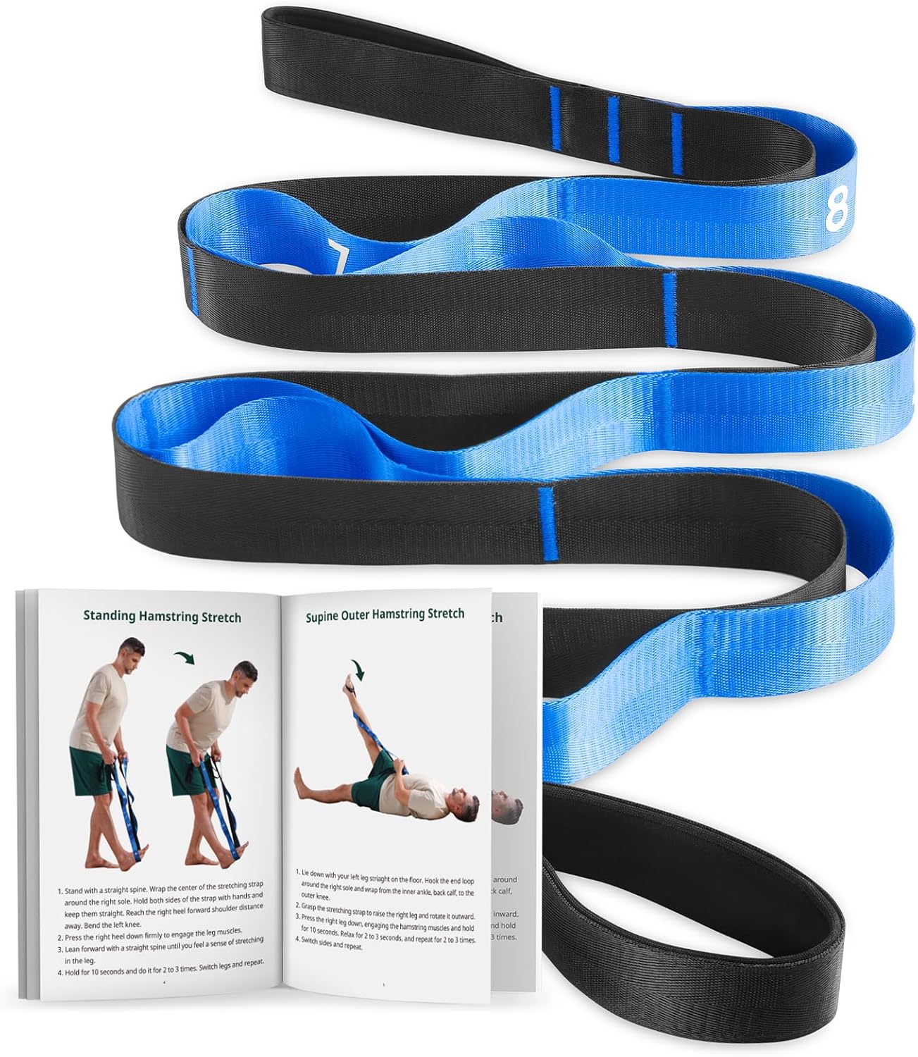 Trideer Stretching Straps with Loops, Non-Elastic Yoga Straps for Stretching, Durable Nylon Exercise Bands with Loops for Physical Therapy Flexibility, Yoga,Hamstring Leg Stretcher with Guidance
