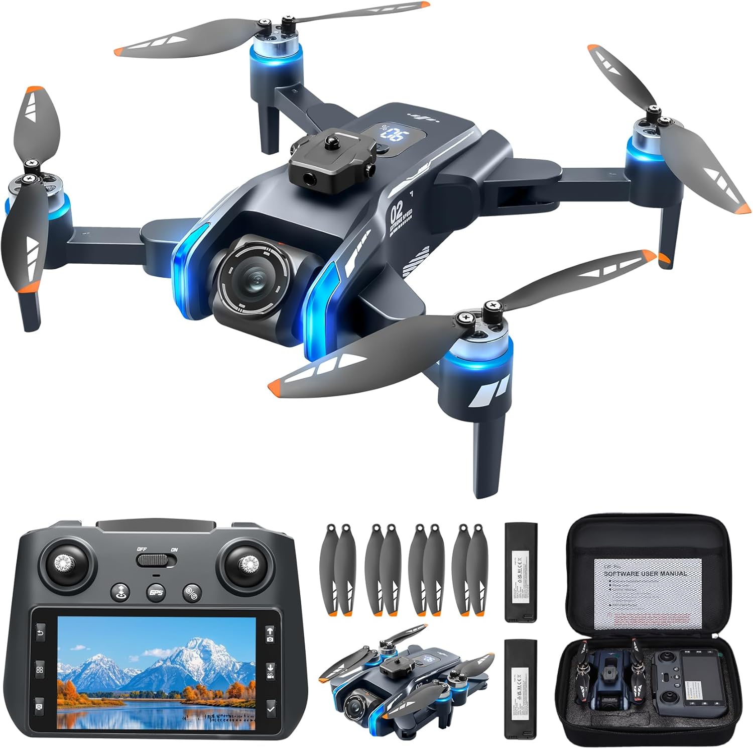 GPS Drone with Camera for Adults 2K, 4.5″ LCD FPV Remote Control, 50 Mins Flight Time with 2 Batteries, Brushless Motor Foldable Quadcopter, Auto Return Home, Follow Me, Orbit Mode, Includes SD Card