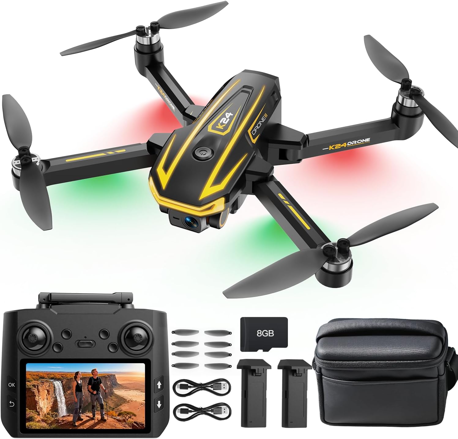 FPV Drone with Camera 4K for Adults,Big Screen on Remote Controller,2 pcs Batteries and Carrying Case,Gift for Men,Easy Fly Quadcopter for Beginners with Optical Flow Positioning