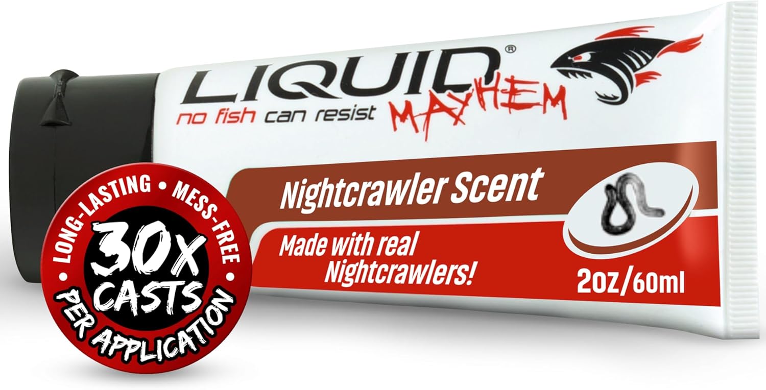 Liquid Mayhem Nightcrawler Fish Attractant Gel 60 ml / 2 oz · 60 Uses – Real Nightcrawler Bait & Aminos | UV-Enhanced Long-Lasting Gel – All Lure Types