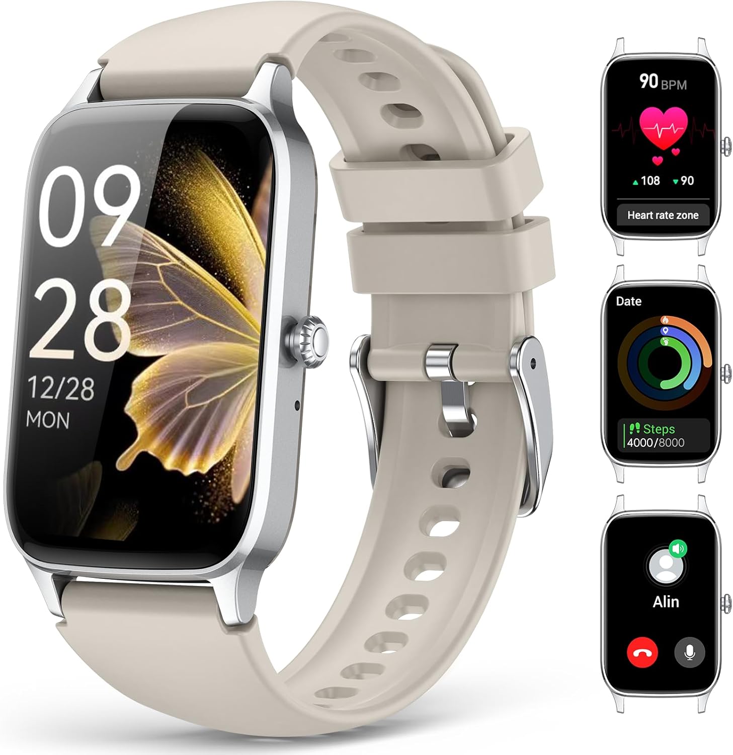 Fitness Tracker for Women Men, Activity Smart Watch Compatible with Android iPhone, Step Counter with 110+ Sports, Sleep Monitor, Calorie Counter, IP68 Waterproof (Starlight, 1.57)