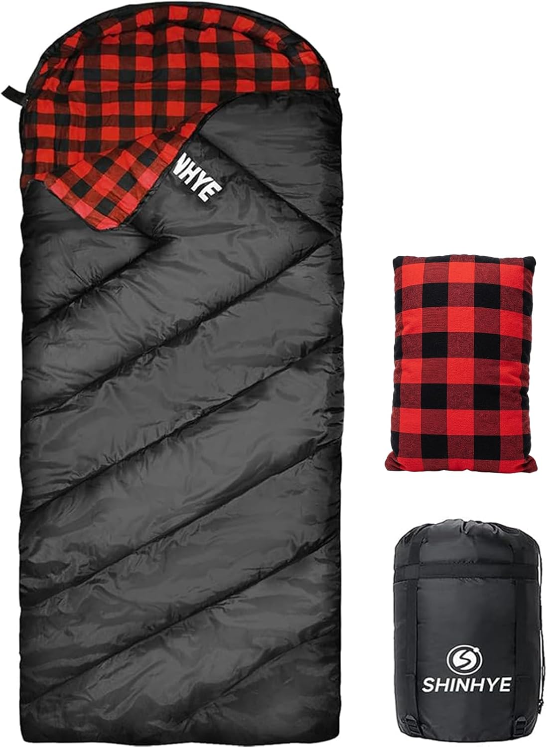 ShinHye 0 Degree Sleeping Bag for Adults – Cotton Flannel 4 Season Cold Weather Winter, XXL Big and Tall Camping Sleeping Bag with Compression Sack