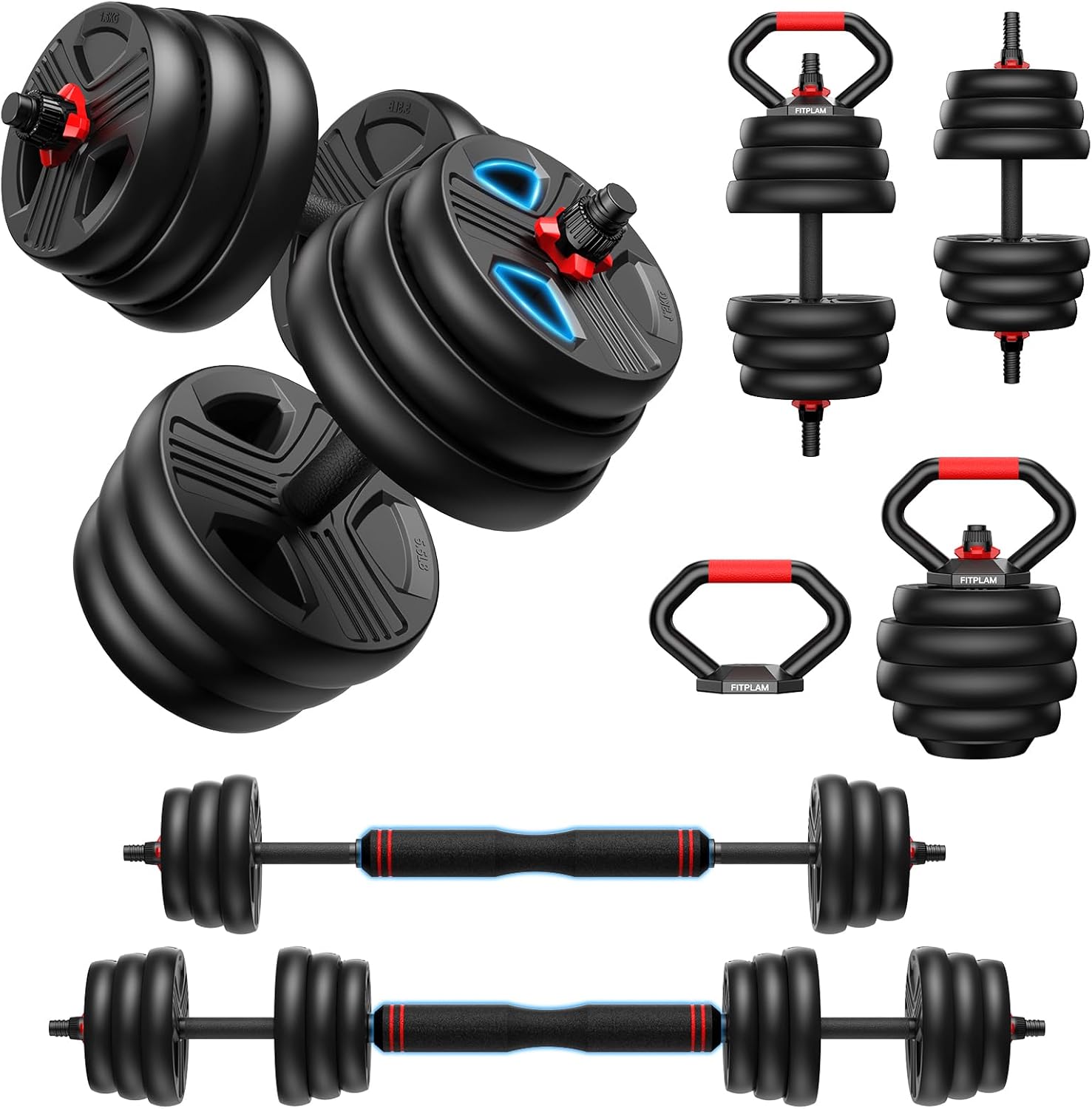 FITPLAM Adjustable dumbbell set,20/35/45/55/70/90lbs Free Weights set with upgraded nut, 5 in 1 Weight Set Used as Kettlebells, Barbell, Push up Stand, Fitness Exercise for Home Gym Suitable Men/Women