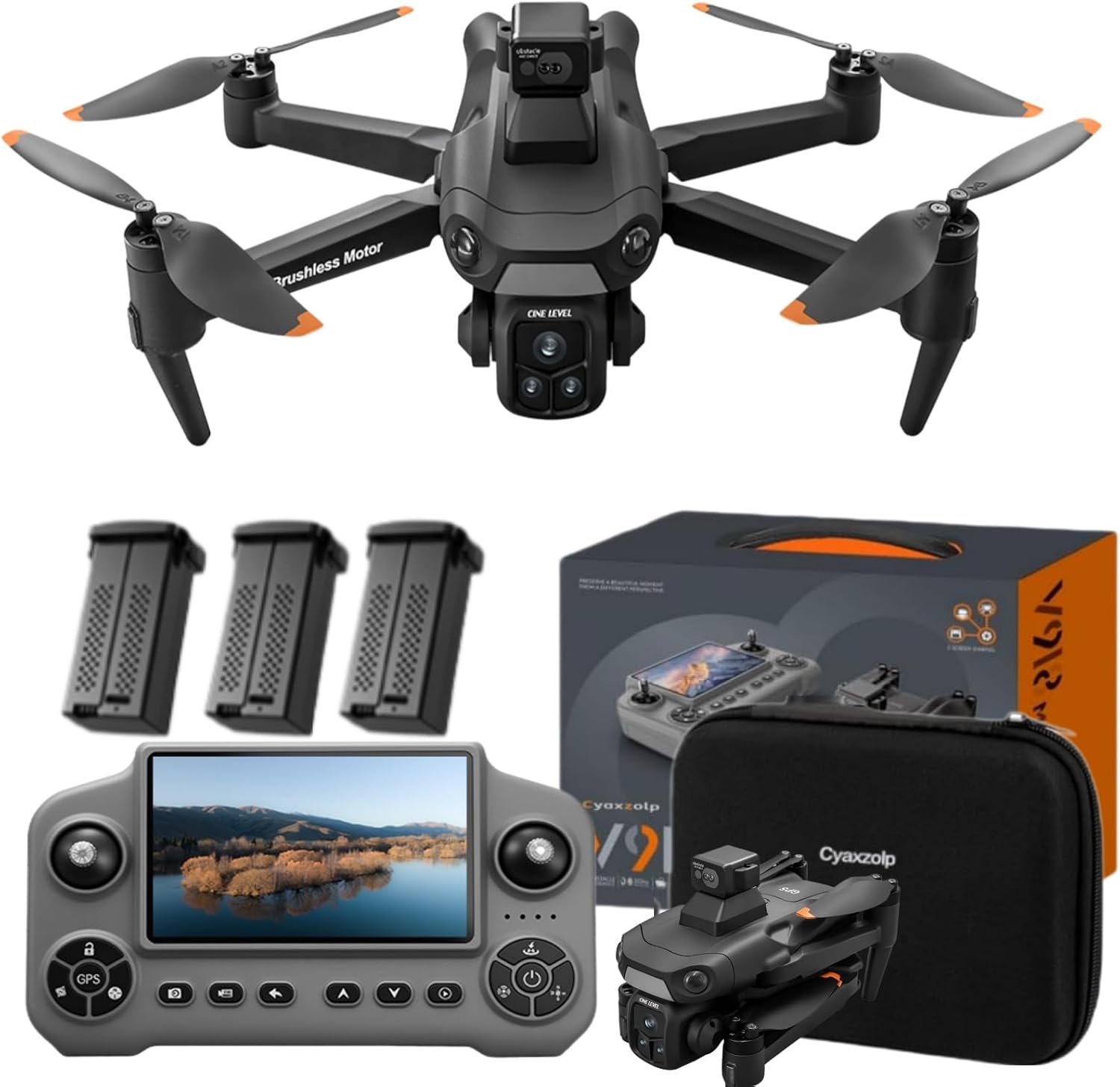 Drone with 8K Camera Drones for Adults,4.5-inch LCD High-definition Large Display Screen Remote Control Quadcopter,3 Batteries, 5G HD Brushless GPS Drone Auto Return, Obstacle Avoidance (Black)