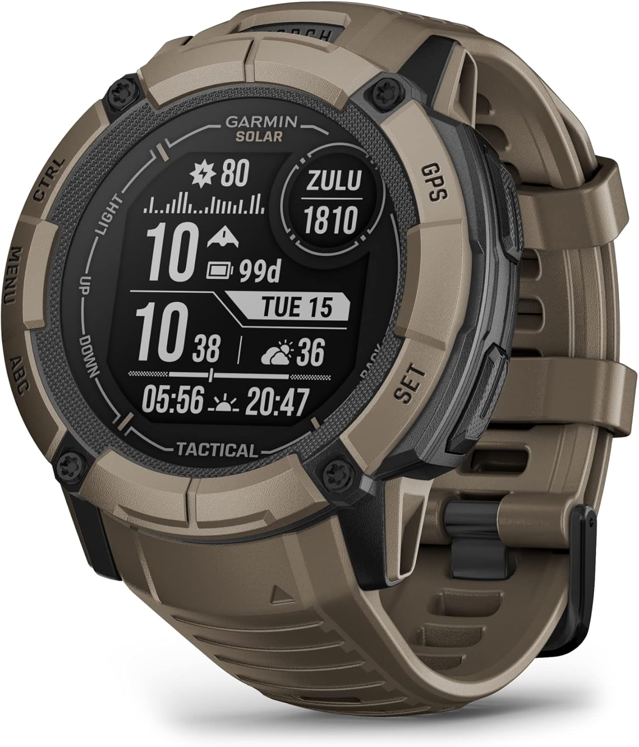 Garmin Instinct 2X Solar – Tactical Edition, Rugged GPS Smartwatch, Built-in Flashlight, Ballistics Calculator, Solar Charging Capability, Coyote Tan