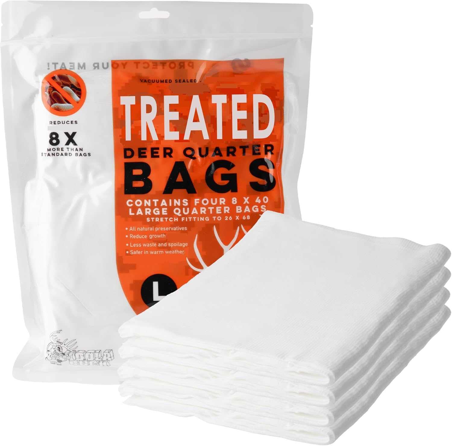 Koola Buck TREATED HEAVY DUTY GAME BAGS HUNTING | Food Grade-Protection for Fresher Meat | 4 Packs Deer, Elk, or Moose Quarter Bags or 1 Deer Body Bag | Reusable & Breathable Meat Bags | Vacuum Sealed