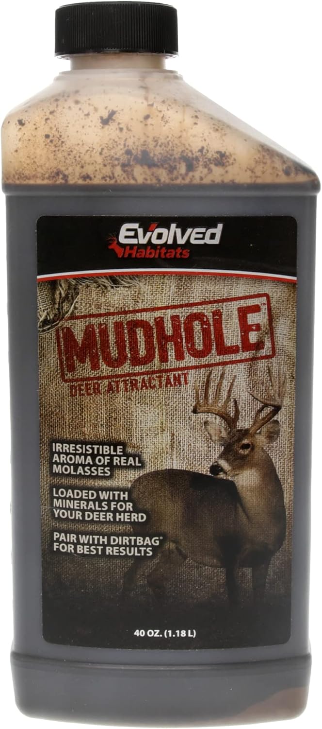 Evolved Habitats Mudhole Molasses Enriched Liquid Deer Mineral Attractant – Powerful Ready-to-Use Year-Round Beneficial Food Supplement for Deer – 40 Oz Brown
