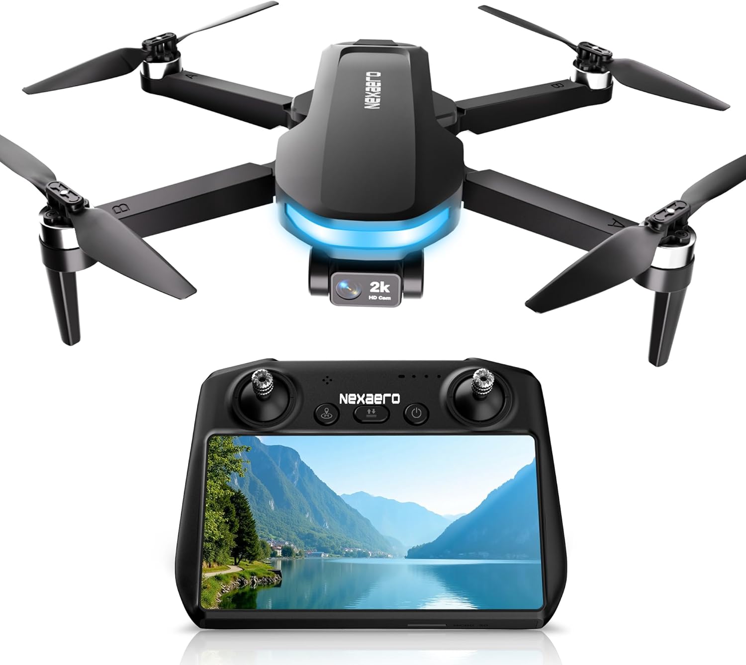 GPS Drone with EIS 2K Camera for Adults, 7.22 inch Screen on Remote Controller,FPV RC Drones with Al Track&Night Shot with Professional GPS,Auto Return Follow Me for Beginner,Long Range Transmission, 2 Batteries 64min Flight Time,Handbag Under 249g
