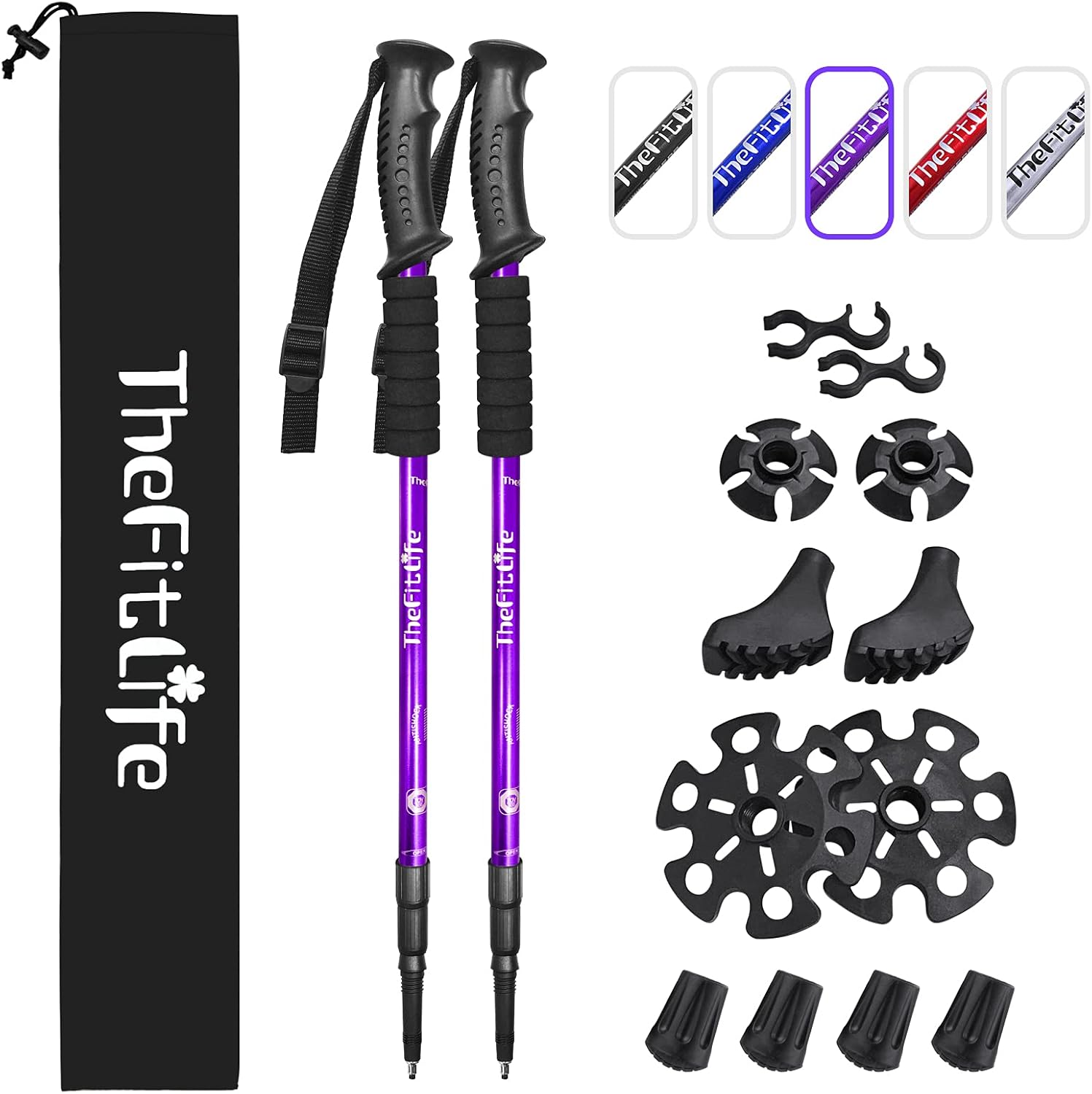 TheFitLife Nordic Walking Trekking Poles – 2 Sticks with Anti-Shock and Quick Lock System, Telescopic, Collapsible, Ultralight for Hiking, Camping, Mountaining, Backpacking, Walking, Trekking