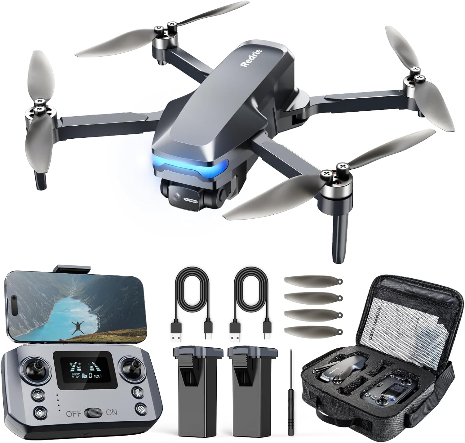 GPS Drones with Camera for Adults 4K, Under 249g, 45 Mins Flight, Brushless Motor, Light, Auto Follow, Tap Fly & Circle Fly, One Key Start, Foldable Drone for Adults Beginners
