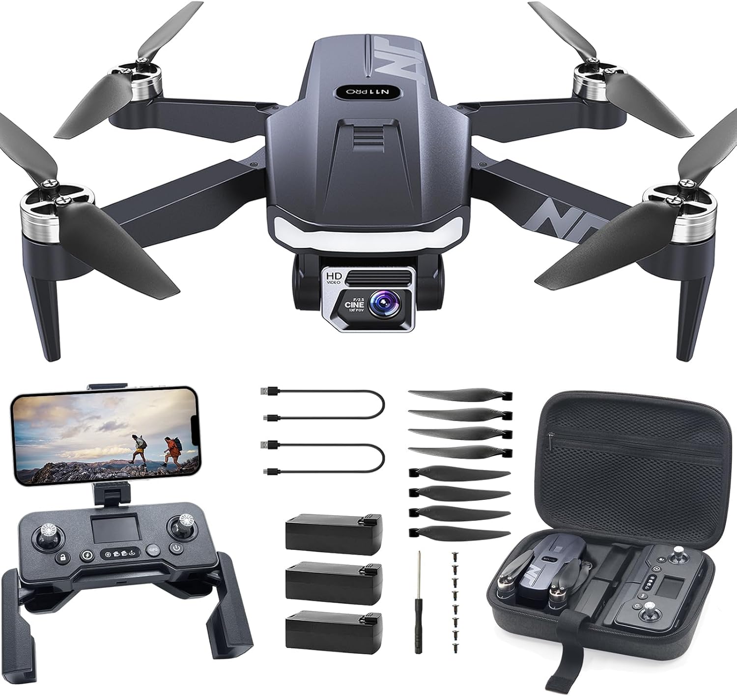 4K UHD GPS Drone with Camera for Adults N11 Pro, 90 Min 3 Battery Long Flight Time, Auto Return, Follow Me, Long Control Range, Brushless Motor, 5G FPV RC Quadcopter for Beginners