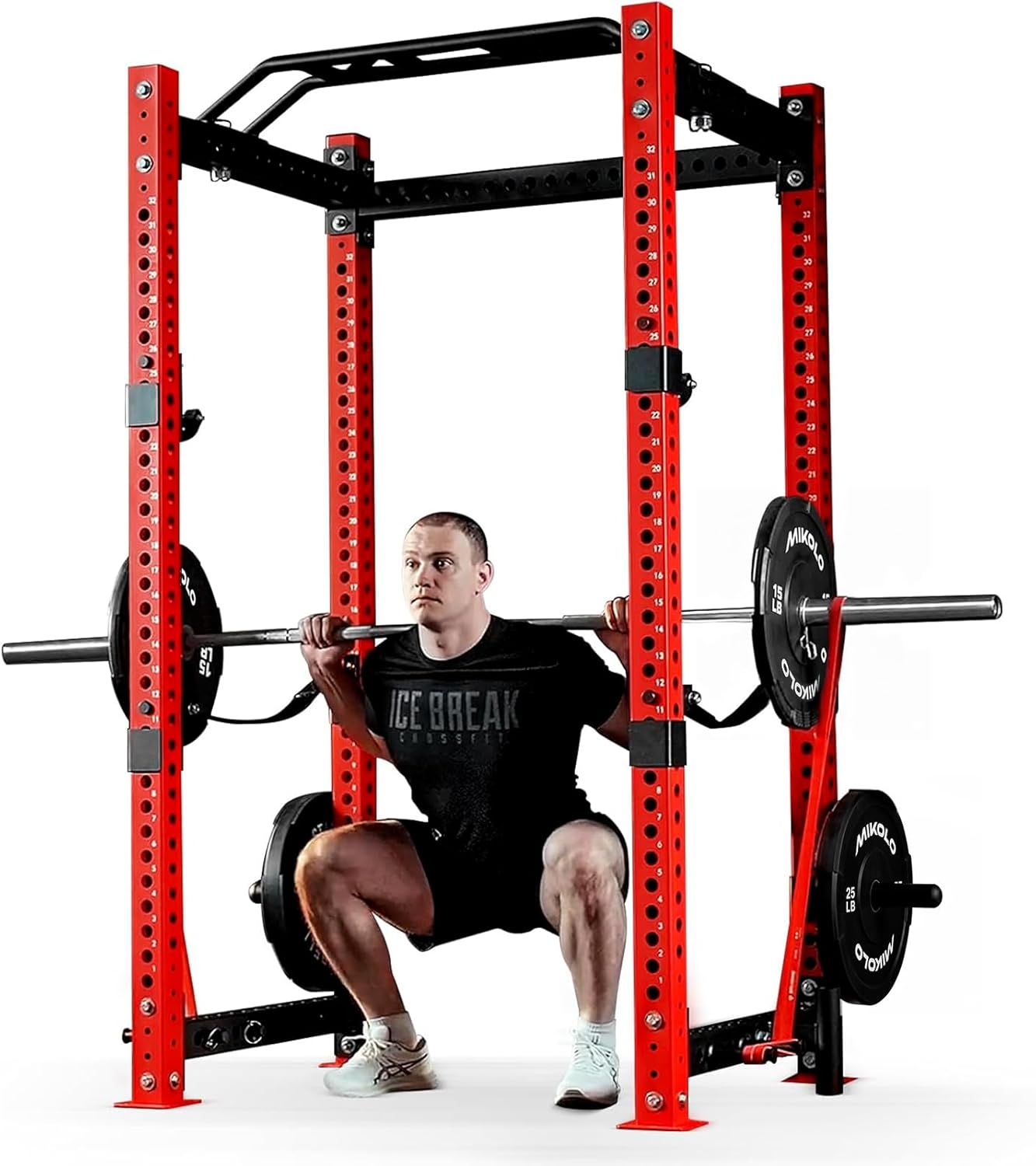 Mikolo 3″x3″ Power Cage, Multi-Function Power Rack with LAT Pull Down Pulley System, Commercial Squat Rack for Home Gym with 3×3 Attachment, 1500 lbs Weight Capacity