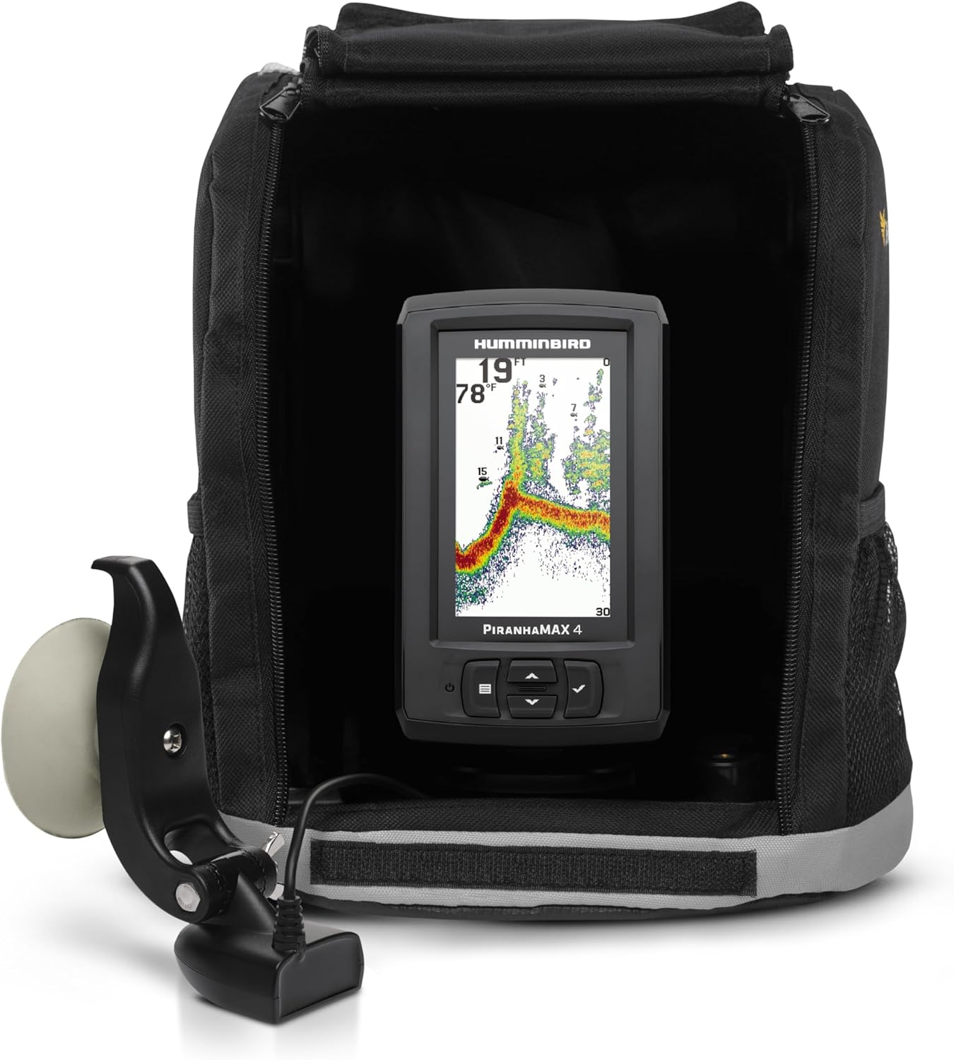 Humminbird PiranhaMAX 4 Fish Finder with Transducer, Dual Beam Sonar, Portable Carrying Case
