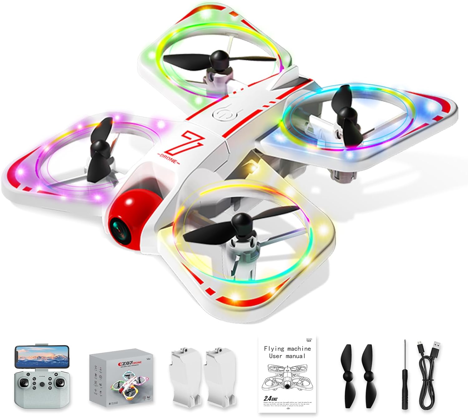 A ALPHA Mini Drone with 720P Camera for Kids, Micro Drone for Beginners, RC Plane with Propeller Protection,360°Flips, Indoor Outdoor Quadcopter Toy with Colorful LED Lights