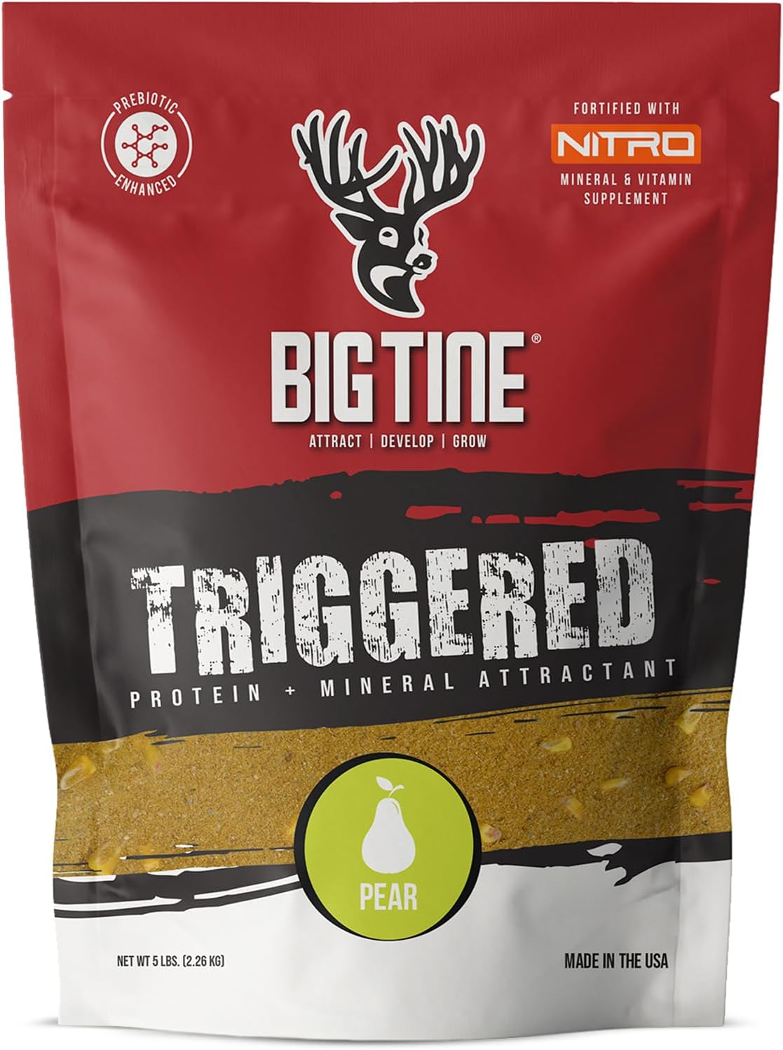 Big Tine Triggered Protein and Mineral Deer Attractant, Pear Flavor, 5 lbs Bag, Great Addition to Wildlife Feed, Long Lasting Scent, Packed with Vitamins and Minerals
