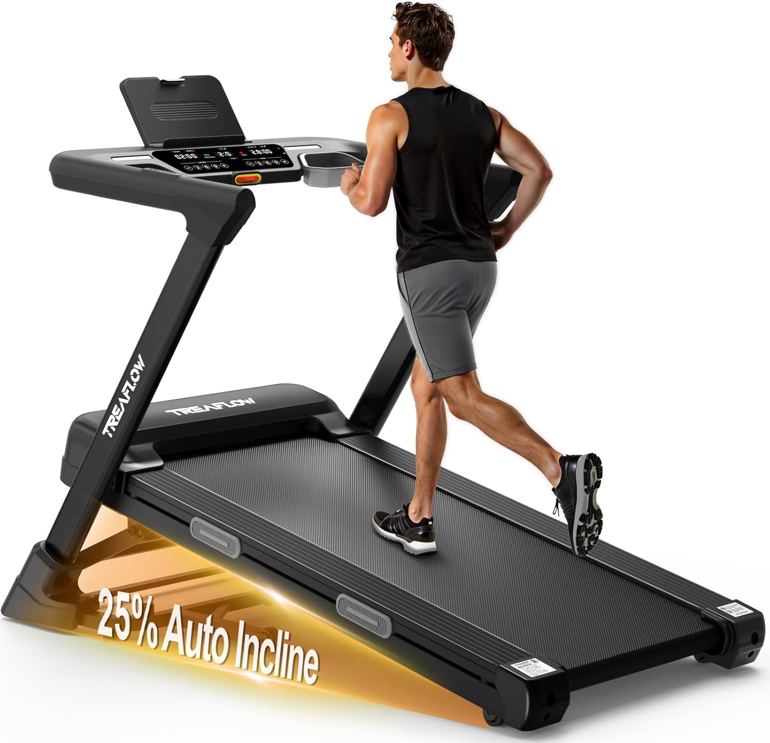 TREAFLOW Treadmill with 0-25% Auto Incline, 3.5 HP Folding for Home Running, 10.0 MPH Max Speed, 300 lbs Weight Capacity, Bluetooth Speaker.