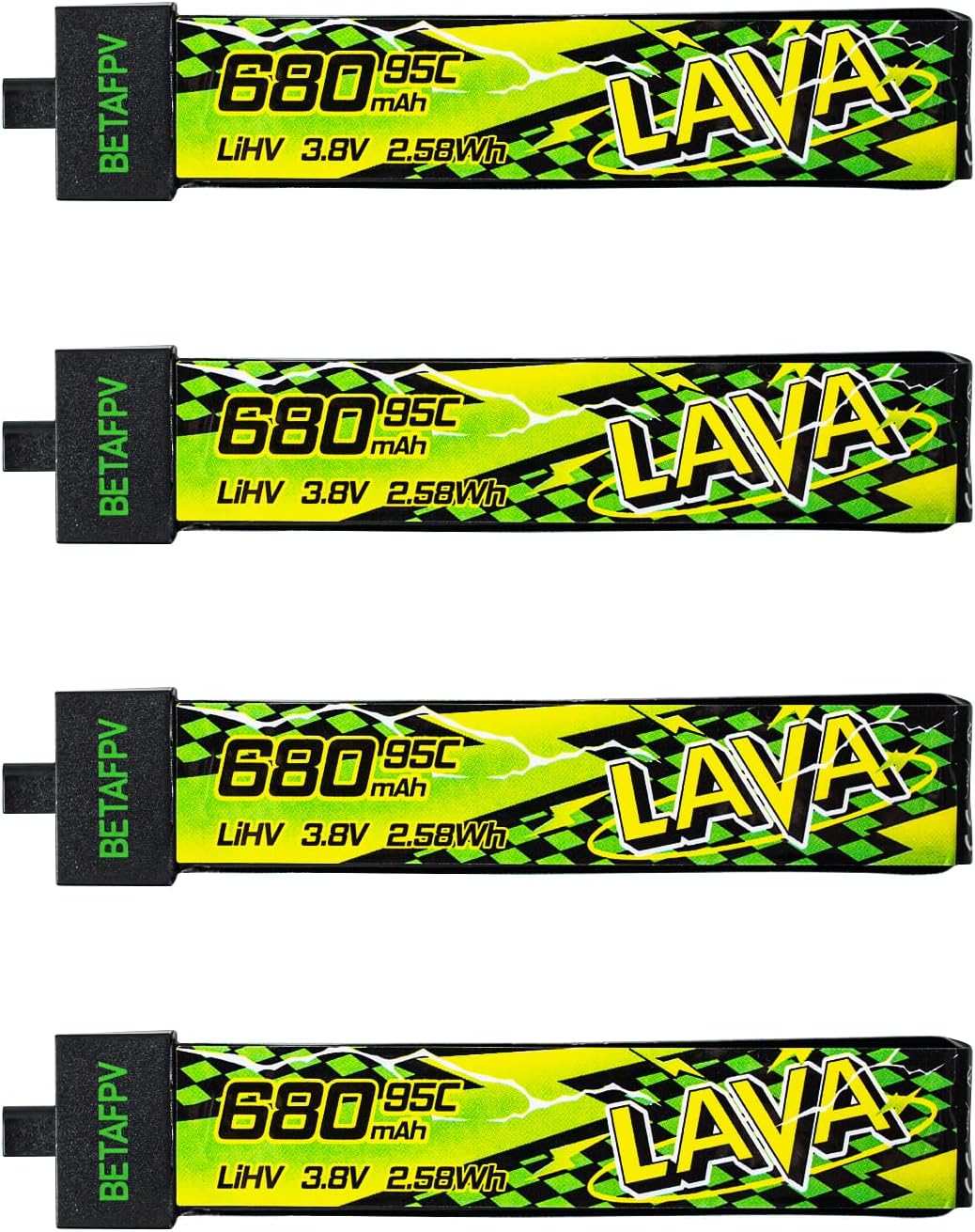 BETAFPV 4pcs Lava II 1S 680mAh Battery 3.8V 95C LiHV Battery with BT2.0 Connector Compatible with 1S Tiny Whoop Drone Quadcopter Like Air75, Meteor75 Pro 1S Brushless Drones