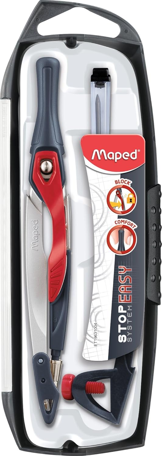 Maped Helix USA Stop System Innovation Compass 3 Piece Set, Assorted Colors (196310), Red/White