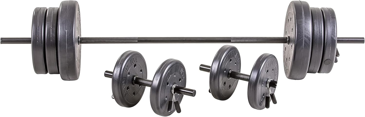 US Weight 105 Pound Barbell Weight Set for Home Gym| Adjustable Weight Set with Two Dumbbell Bars and Full 6 Ft Bar, Black