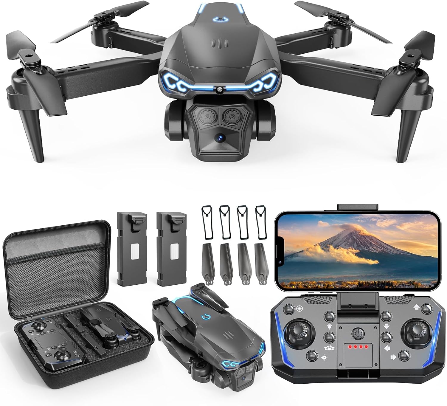 X-shop Foldable Drone with 1080P Camera for Beginners & Kids, FPV RC Quadcopter Toys Gifts for Boys Girls, One Key Start, 3D Flips, Gesture Selfie, 3 Speed Modes, 2 Batteries