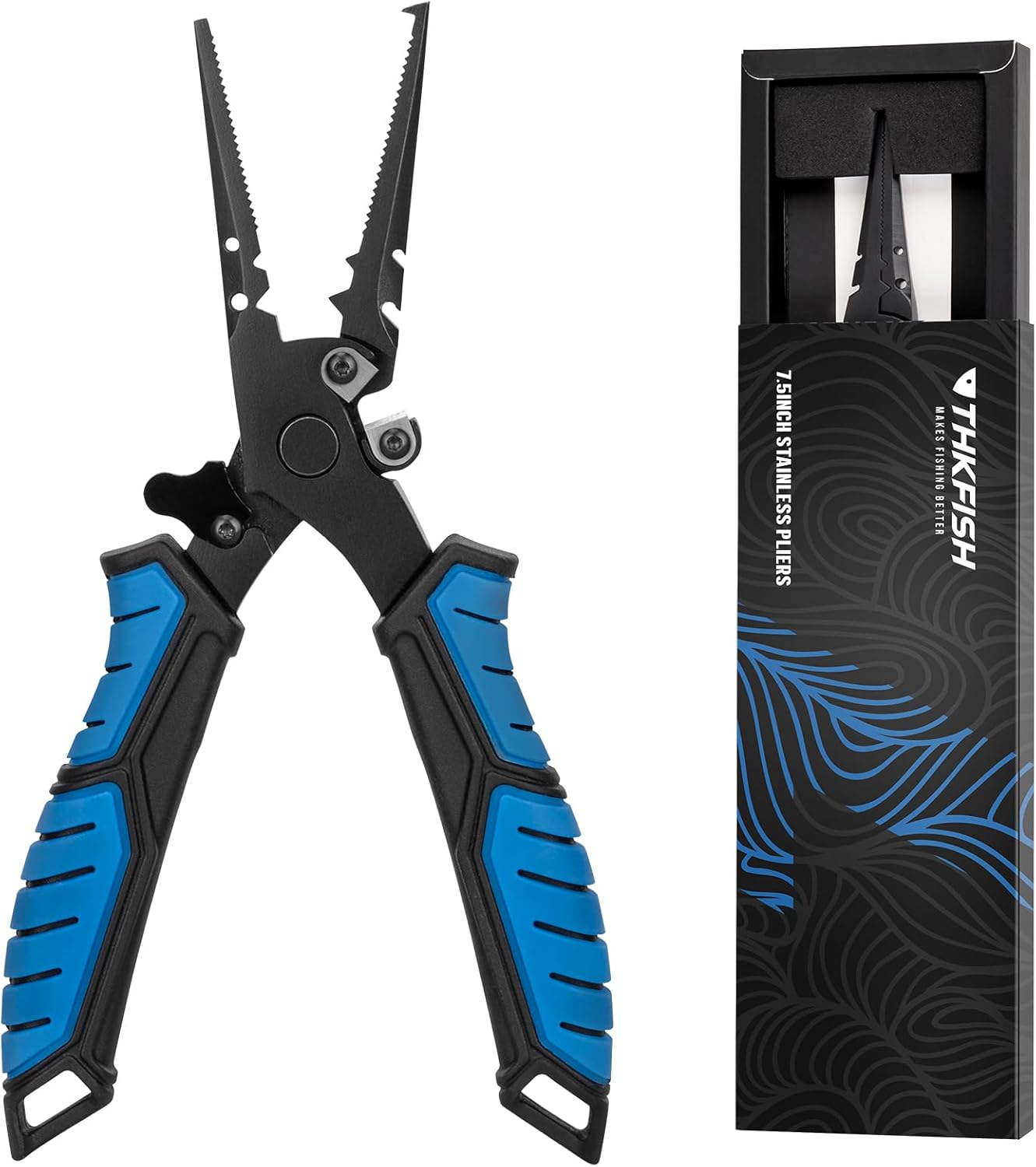 THKFISH 7.5 inch Multifunction Pro Fishing Split Ring Pliers, 420 Stainless Steel Fishing Tools, Saltwater Resistant Fishing Gear, Tungsten Carbide Cutters, Fishing Gifts for Men