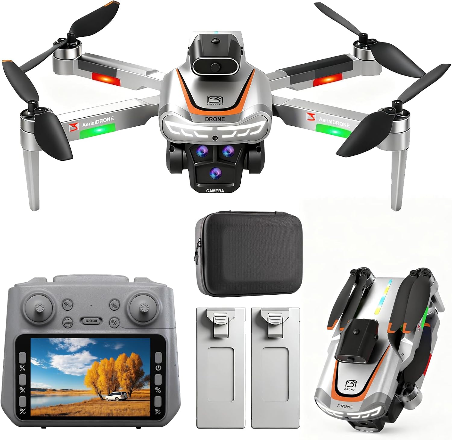 Drone with Camera for Adults 4K, RC Drones with LCD Screen Controller, LED Lights, Brushless Motors Quadcopter for Beginners, Stable Hover, Waypoint Fly, One-Key Takeoff/Landing