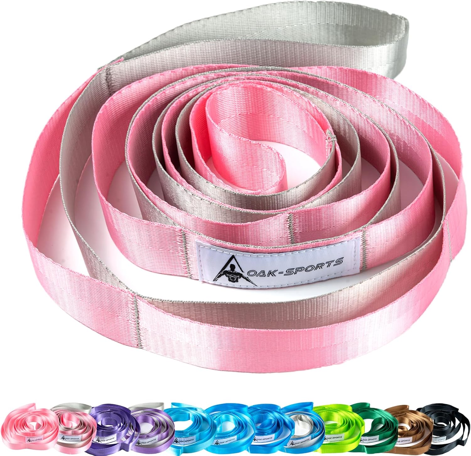 Oak-Sports Stretching Strap Yoga Strap for Physical Therapy with 10 Loops, Yoga Straps for Stretching, Upgraded Non-Elastic Stretch Band for Pilates, Dance and Gymnastics with Workout Guide