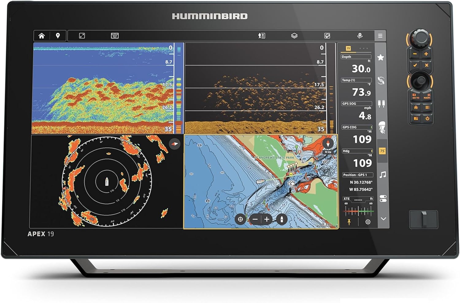 Humminbird APEX VX Series GPS Fish Finder with LakeMaster and CoastMaster VX Maps, MEGA Side Imaging+
