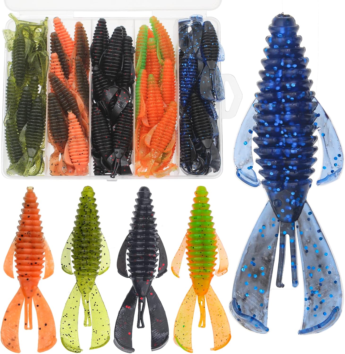 Squid Swimbait Fishing Lures – Tail Octopus Jig Head Glow Soft Plastic Lures – Trout Bass Fishing Baits Kit
