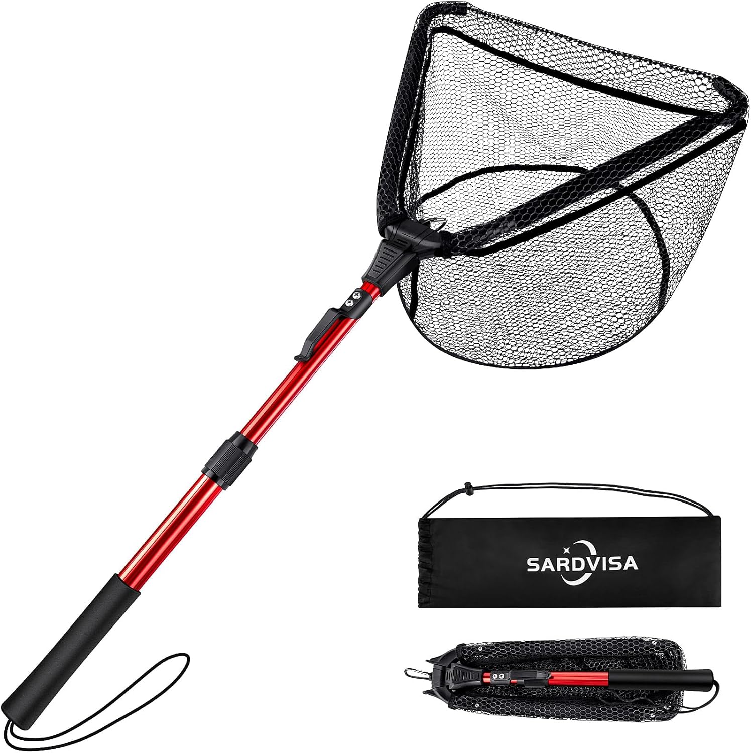 Upgraded Foldable Floating Fishing Net, Tangle-Free Coated Landing Net Extends from 27-35″ with Telescoping Pole Handle, Fishing Gear for Ranger Boat, Kayak & Trout Salmon Bass Fishing, Gifts for Men