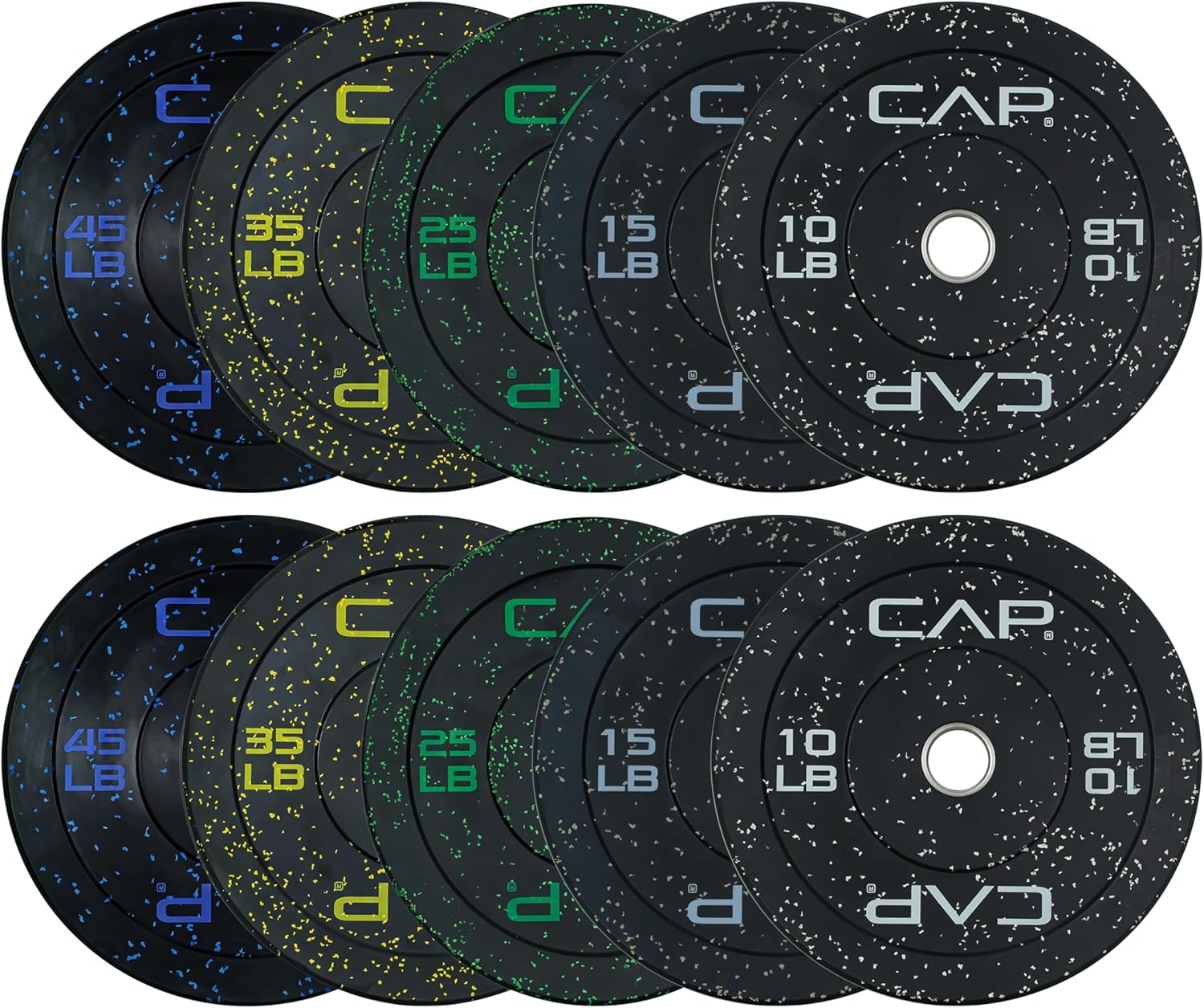 CAP 2-inch Olympic Bumper Plate Weight Set | 100-370 lbs | Multiple Colors | Storage Rack Optional