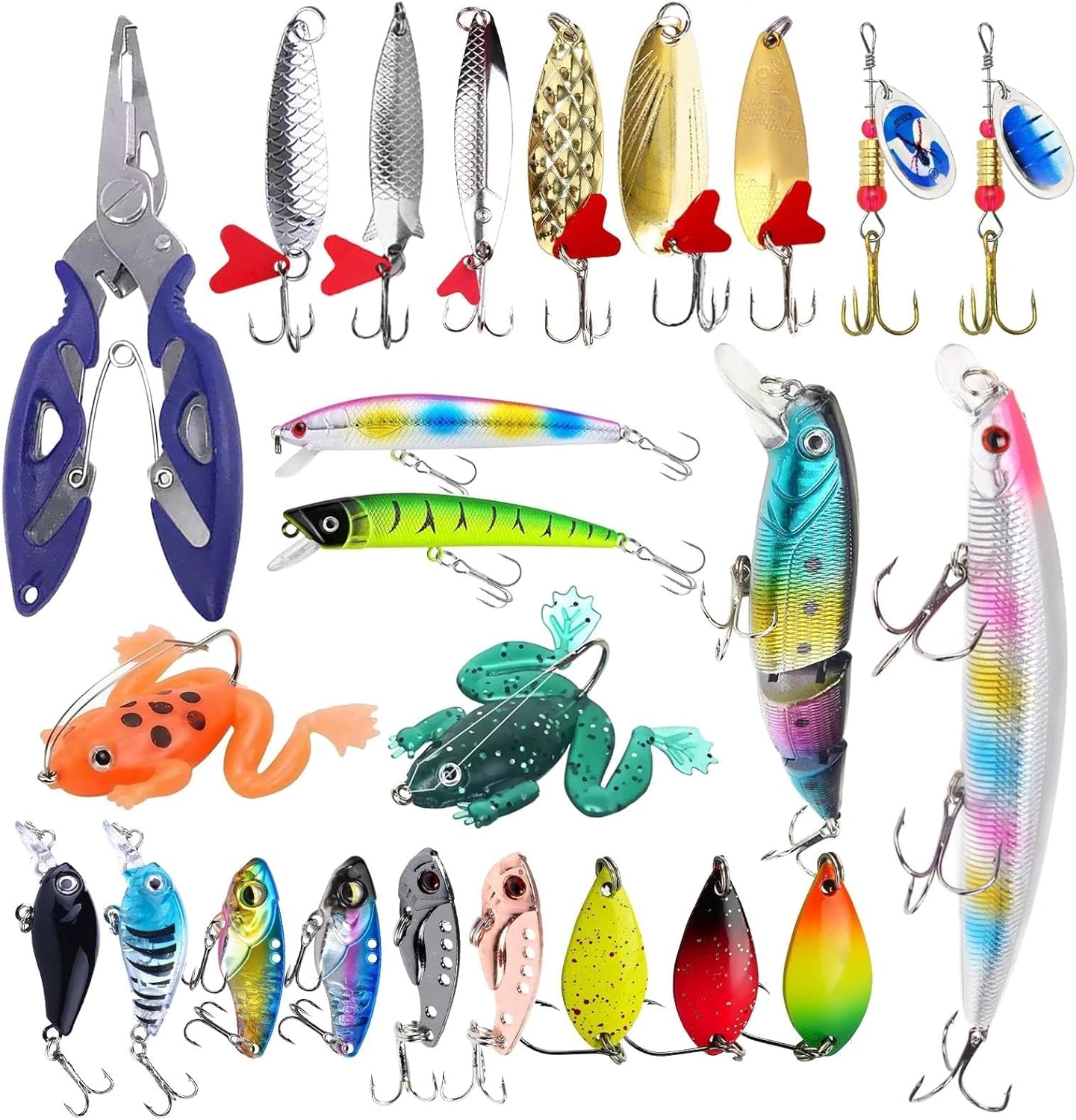 24 PCS Fishing Lures Kit, Bass Fishing Lure for Saltwater & Freshwater, Minnow VIB Swimbait Crankbait Spoons Soft Lures, Catch All Fish Kit for Bass Trout Crappie Bluegill, Deep Diving & Topwater