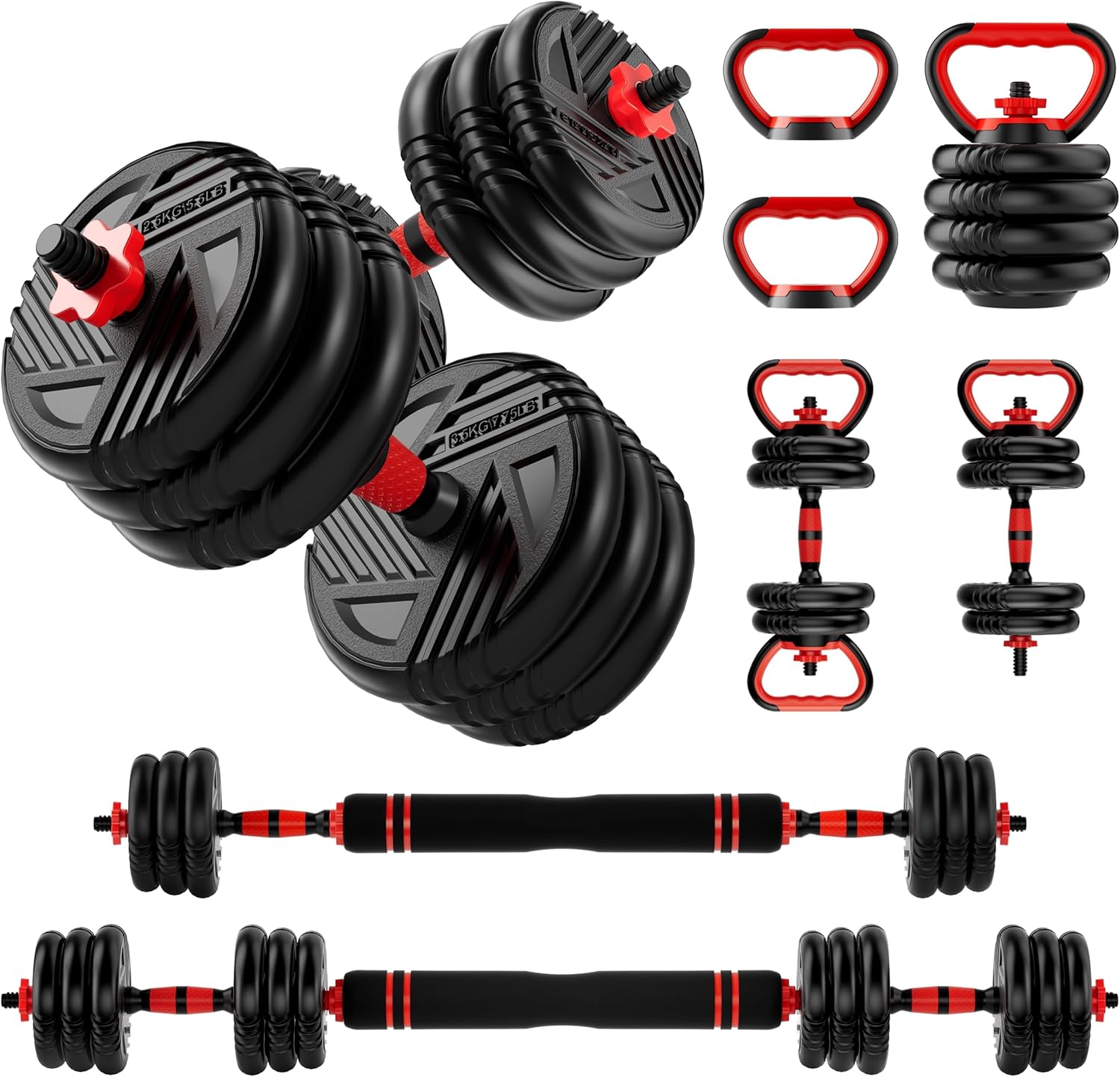 Adjustable Dumbbell Set, 10/20/30/45/70/90lbs, 5 in 1 Multi-Function Dumbbells Set Converts to Barbell & Kettlebell, Weight Set for Home Gym Workout, Suitable for Men/Women Strength Training