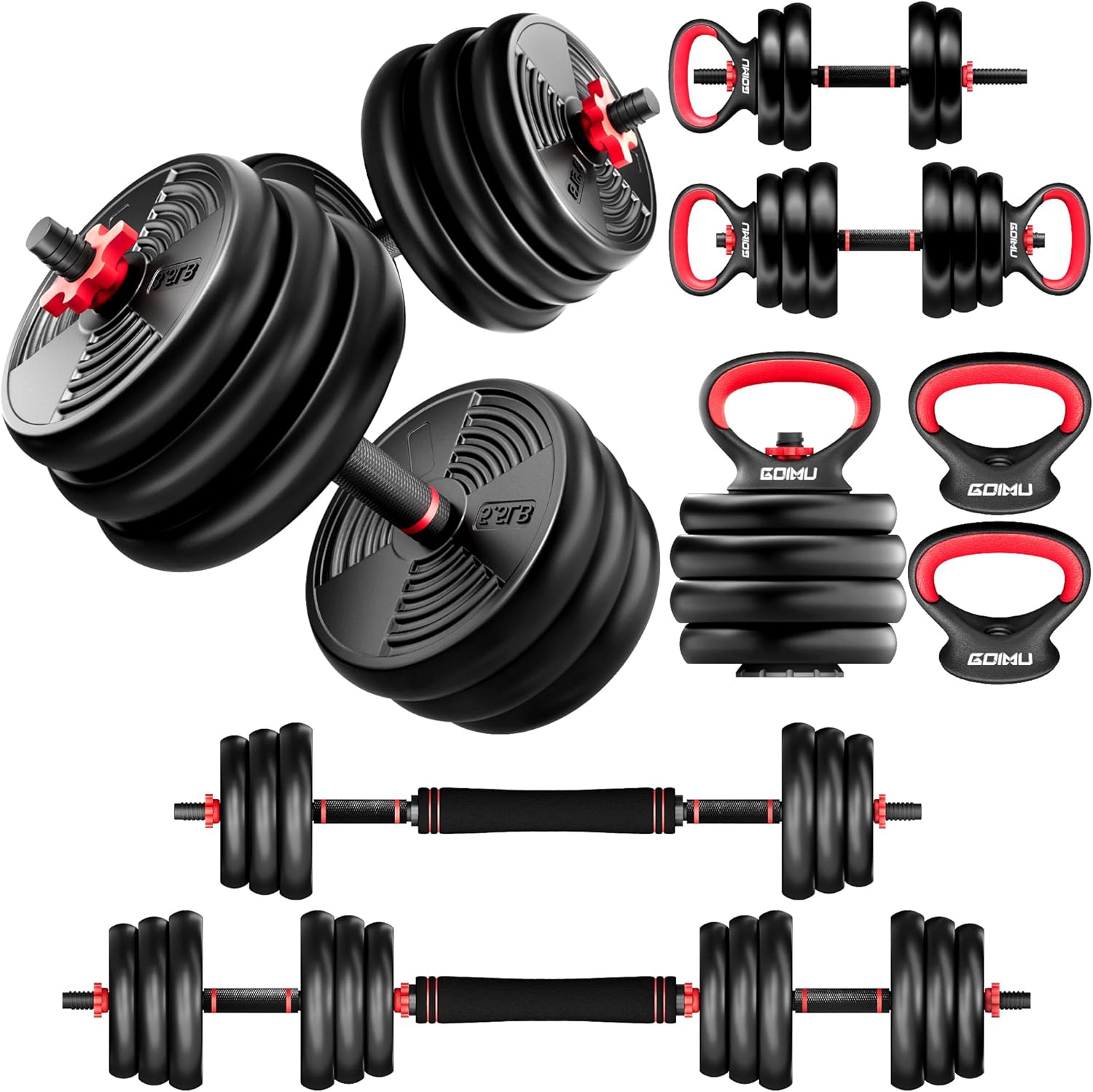 Adjustable Dumbbells, 55/77LBS Free Weight Set, 4 in 1 Dumbbell Set Used as Barbell, Kellebell, Push Up Stand, Fitness Exercise for Home Gym Suitable Men/Women